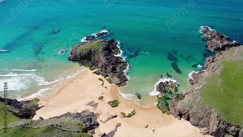 Aerial view of the Murder Hole beach, officially called Boyeeghether Bay in County Donegal, Ireland photo