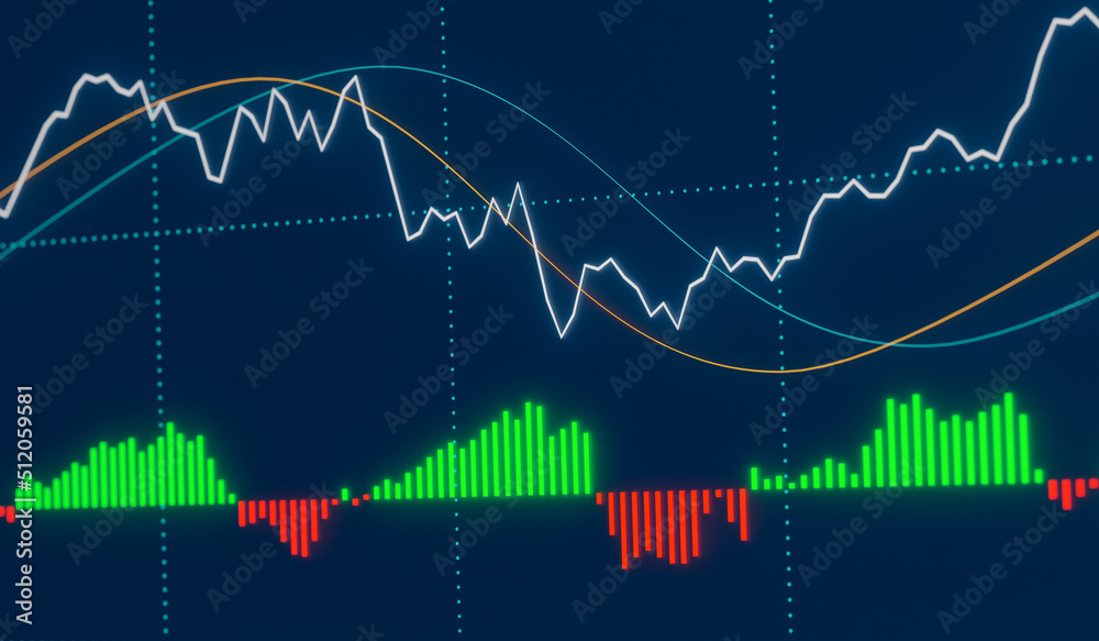 Stock market chart. Stock exchange line chart or share graph on a trading screen. Banking, stock trading and business. 3d illustration