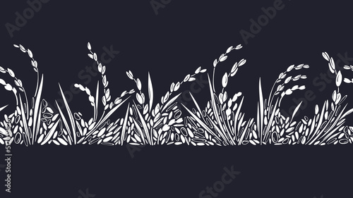 Rice field. Graphic seamless pattern Vector border