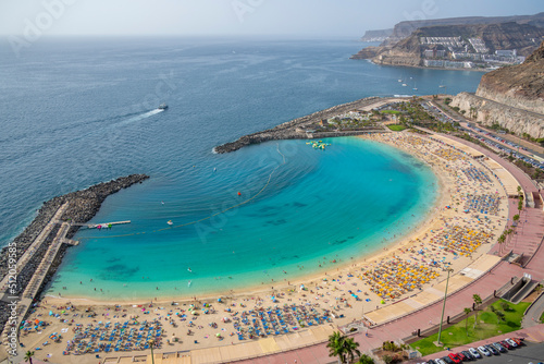 View of Playa de Amadores beach from elevated position, Puerto Rico, Gran Canaria, Canary Islands, Atlantic photo