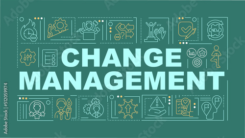 Change management word concepts green banner. Embrace innovation. Infographics with editable icons on color background. Isolated typography. Vector illustration with text. Arial-Black font used