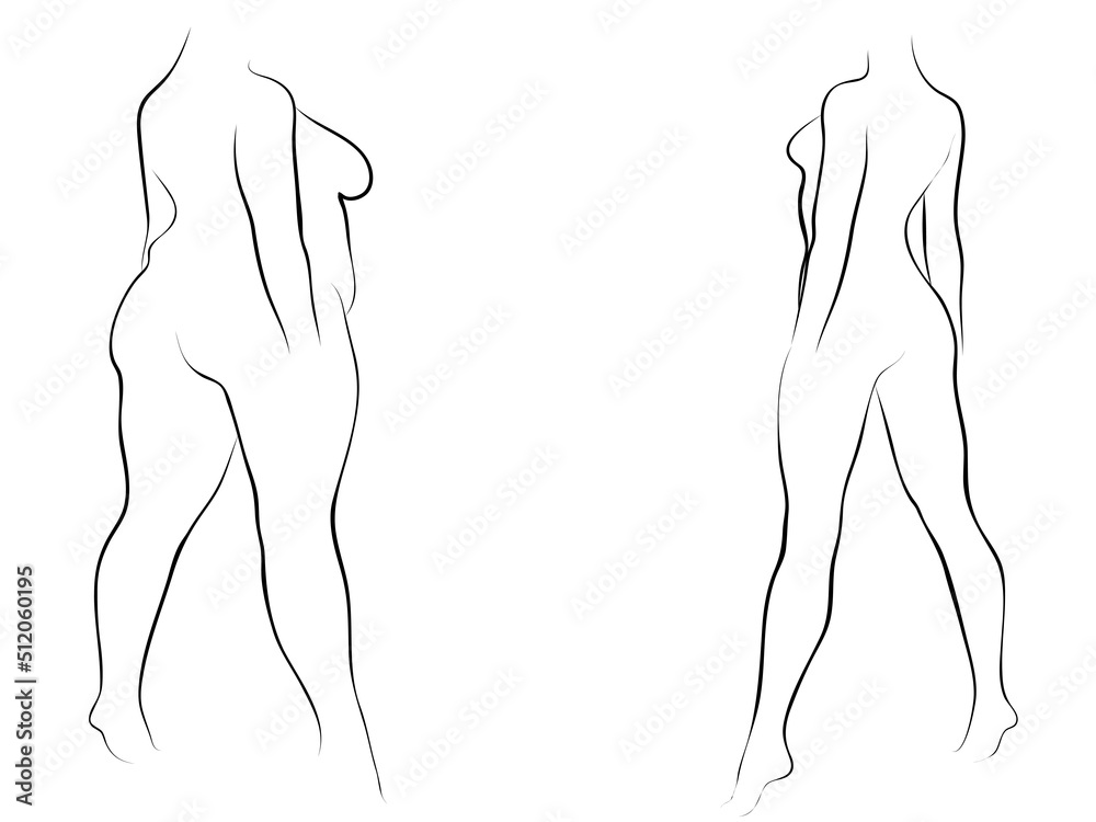 Fototapeta premium Vector conceptual fat overweight obese female vs slim fit healthy body after weight loss or diet with muscles thin young woman isolated. Fitness, nutrition or fatness obesity, health silhouette shape