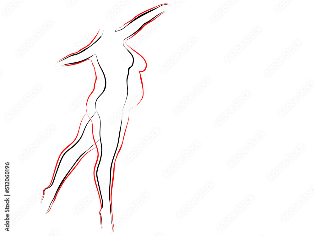 Fototapeta premium Vector conceptual fat overweight obese female vs slim fit healthy body after weight loss or diet with muscles thin young woman isolated. Fitness, nutrition or fatness obesity, health silhouette shape