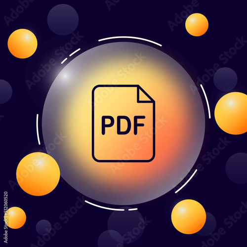 PDF File line icon. Paid information, gallery, image, download file, text document, private, favorites, search. Data set concept. Glassmorphism style. Vector line icon for Business and Advertising