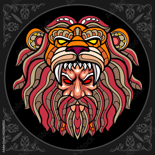 Colorful hercules head zentangle arts, isolated on black background photo