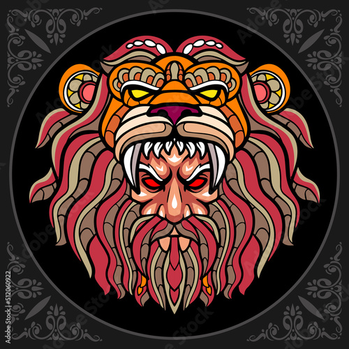Colorful hercules head zentangle arts, isolated on black background
