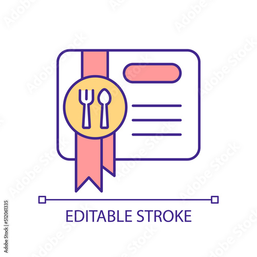 Restaurant coupon RGB color icon. Fine dining. Free food special. Special themed deal. Dining discount. Isolated vector illustration. Simple filled line drawing. Editable stroke. Arial font used