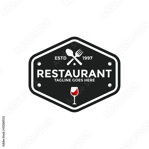 Restaurant logo icon vector template. Simple restaurant logo with fork and spoon wine as its icon.