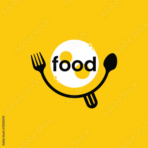 Food logo icon vector template. Simple food logo design with a fork, spoon and spatula symbol that forms a smile.