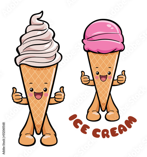 Ice cream cartoon character gesturing thumbs up