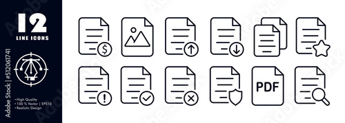 File set icon. Paid information, gallery, image, download, pdf, data set, error, text document, privacy, reader, search. File concept. Vector line icon for Business and Advertising