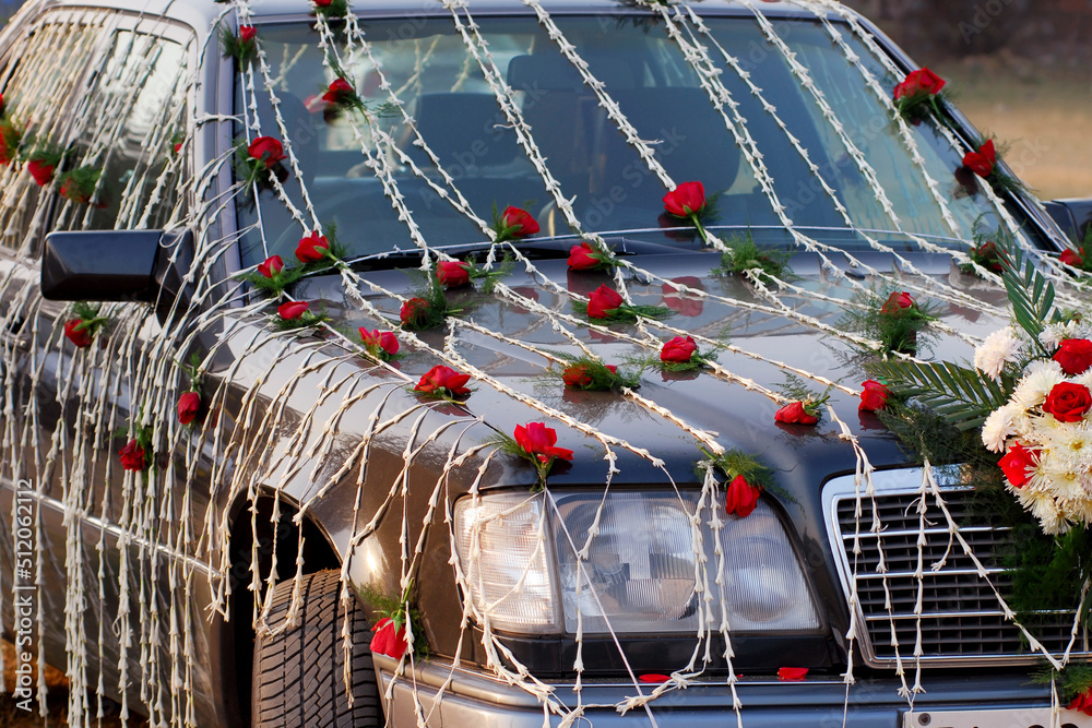 Red Wedding Car Flowers