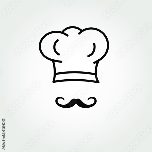 Chef hat and moustache icon isolated on white background. Vector illustration