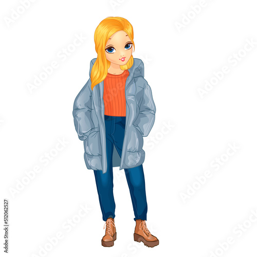 Girl In Stylish Oversize Gray And Jeans