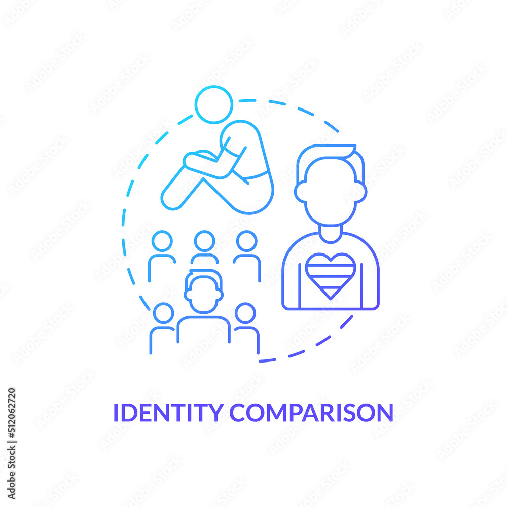 Identity comparison blue gradient concept icon. Accept possibility of being gay. Stage of coming out abstract idea thin line illustration. Isolated outline drawing. Myriad Pro-Bold fonts used Identity comparison blue gradient concept icon. Accept possibility of being gay. Stage of coming out abstract idea thin line illustration. Isolated outline drawing. Myriad Pro-Bold fonts used