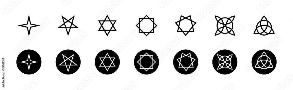 Wicca magic icon. Religion wiccan star icon collection. Celtic magic signs. Stock vector Wicca magic icon. Religion wiccan star icon collection. Celtic magic signs. Stock vector