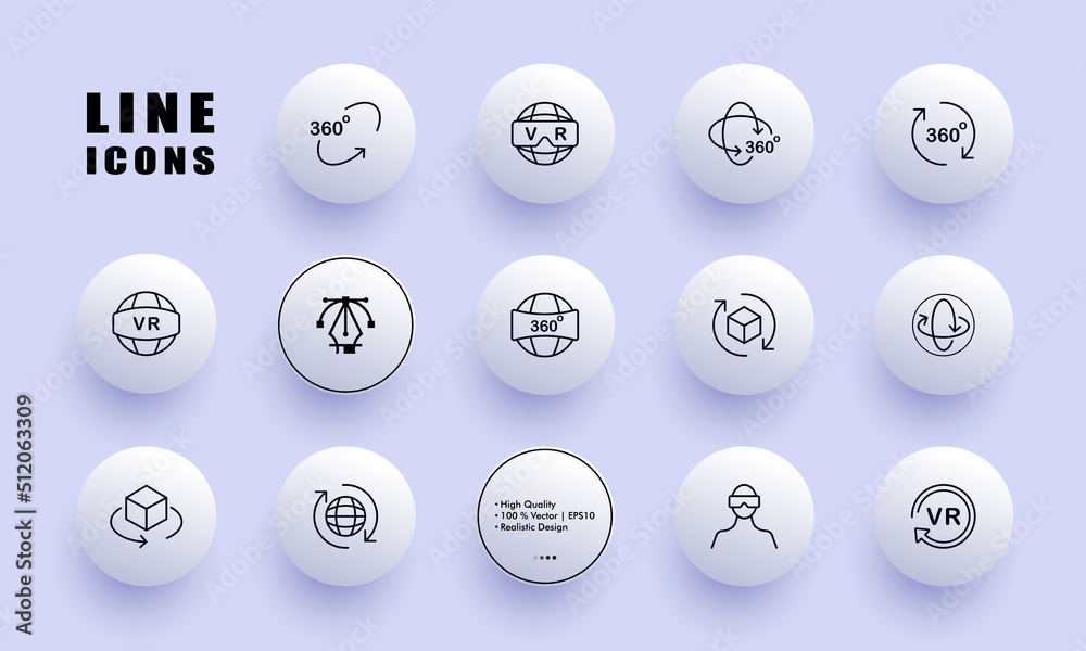 Virtual reality set icon. 360 degree view angle, planet with vr text ...