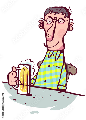 Happy man holding a glass of beer. Vector illustration isolated on white background