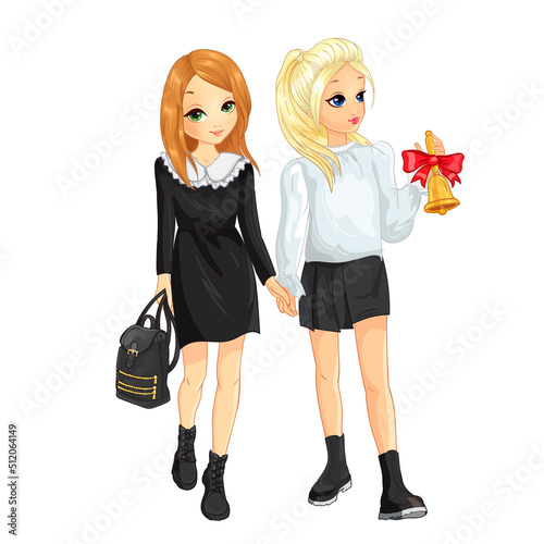 Two Style Schoolgirl Girls Go To School