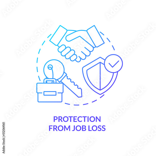 Protection from job loss blue gradient concept icon. Workplace and employment. Dealing with lgbt issue abstract idea thin line illustration. Isolated outline drawing. Myriad Pro-Bold fonts used