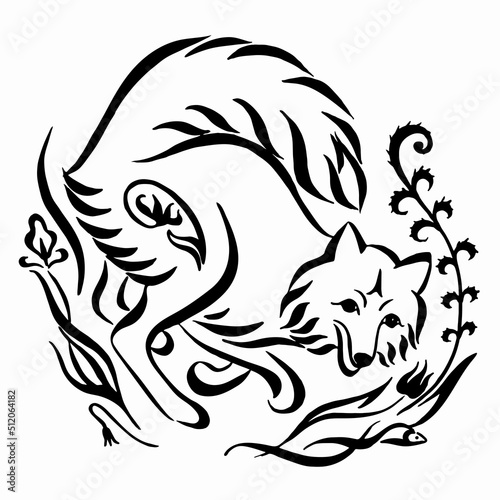Foto Hunting fox silhouette drawing