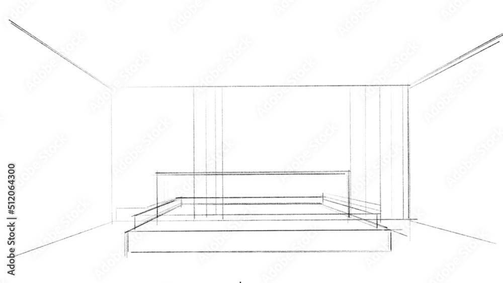 Architectural abstract interior sketch of a modern bedroom.