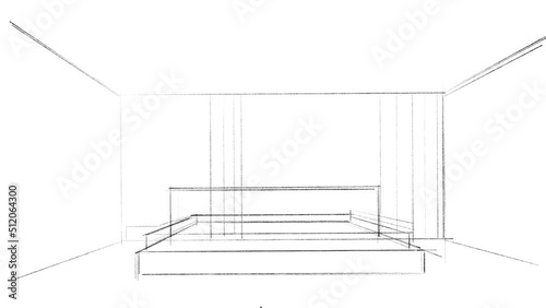 Architectural abstract interior sketch of a modern bedroom.