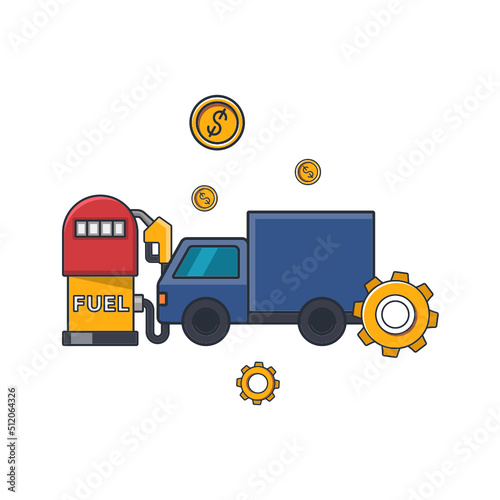 Collection colored thin icon of gas station and transportation truck , energy business concept vector illustration.