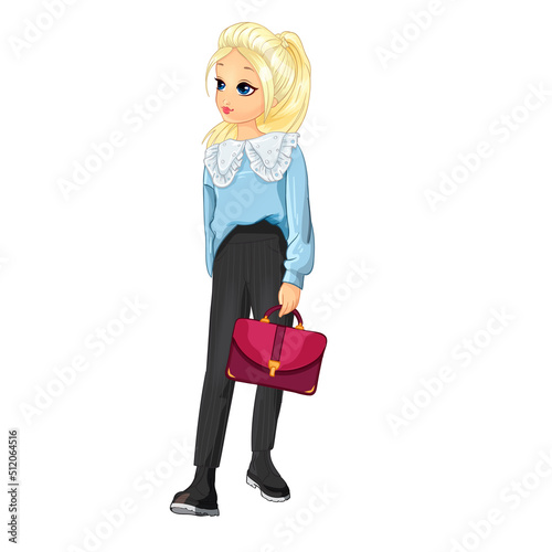 Schoolgirl in blue blouse with large collar