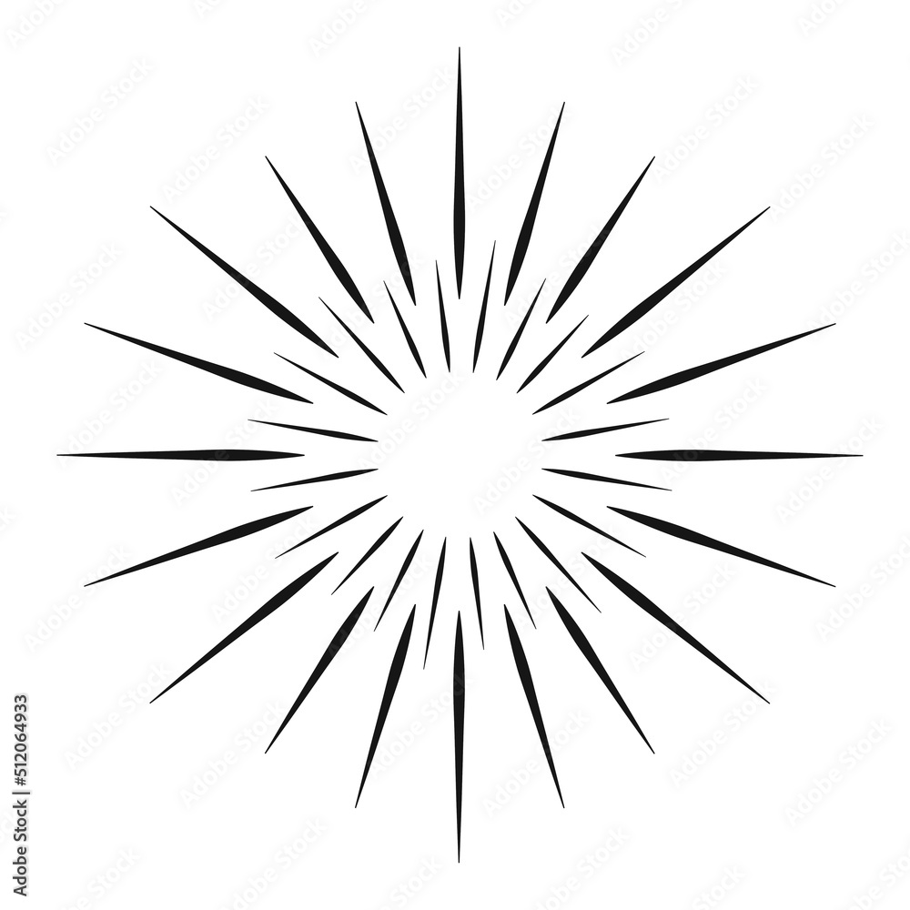 Fototapeta premium Sunburst vector black color line isolated on white background. 10 eps