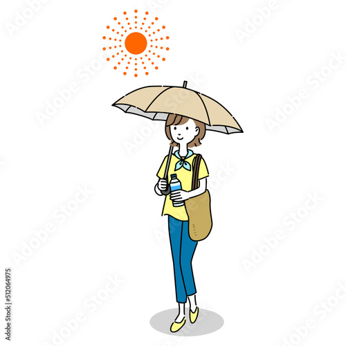 熱中症対策をした女性のイラスト