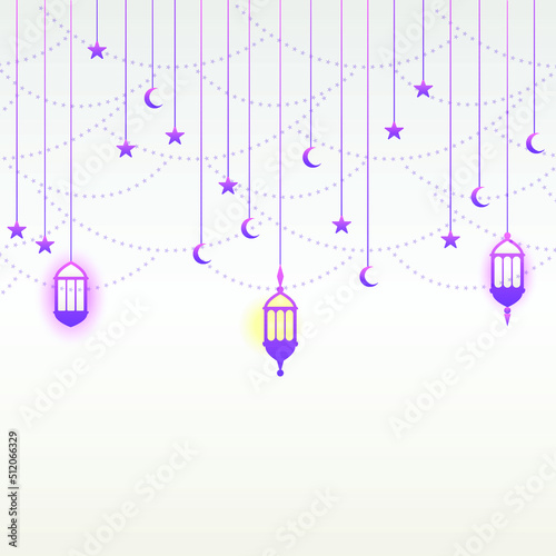 Eid al-Adha with purple, moon stars and lanterns. suitable for banners, posters, brochures, sales brochure templates