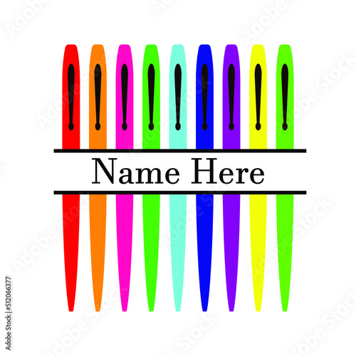 Bright Colors Flair Pen Split for Name Monogram vector illustration symbol or logo.
