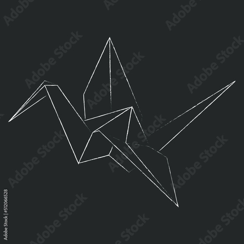 Origami crane vector outline chalk illustration icon isolated on white background. Japanese traditional origami crane for infographic, website or app. Geometric line shape for art of folded paper.