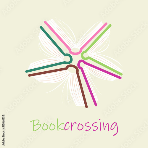 Page template with books or banner Bookcrossing vector illustration. The concept of education and knowledge, the cycle of books. Literature exchange event, library day, culture festival