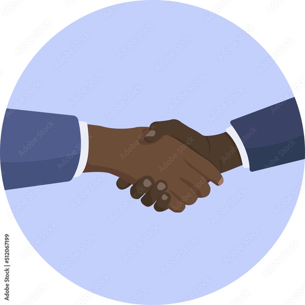 Flat icon Business handshake of two black hands in suit Flat icon Business handshake of two black hands in suit
