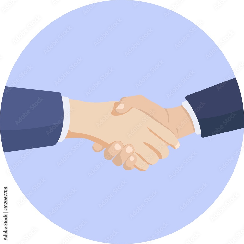 Flat icon Business handshake of two white hands in suit Flat icon Business handshake of two white hands in suit