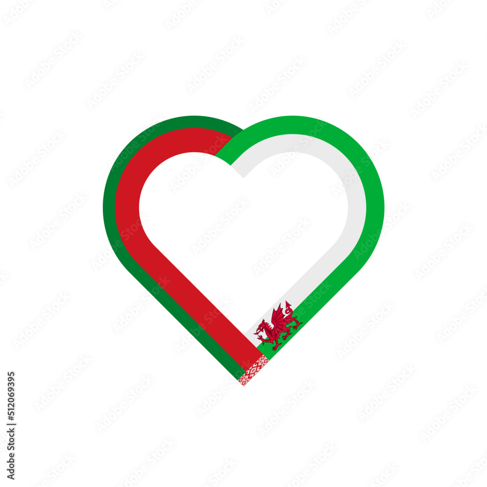 unity concept. heart ribbon icon of belarus and wales flags. vector illustration isolated on white background unity concept. heart ribbon icon of belarus and wales flags. vector illustration isolated on white background