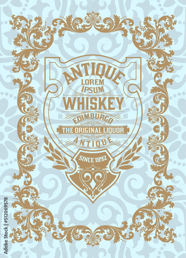 Whiskey label with old frames Whiskey label with old frames