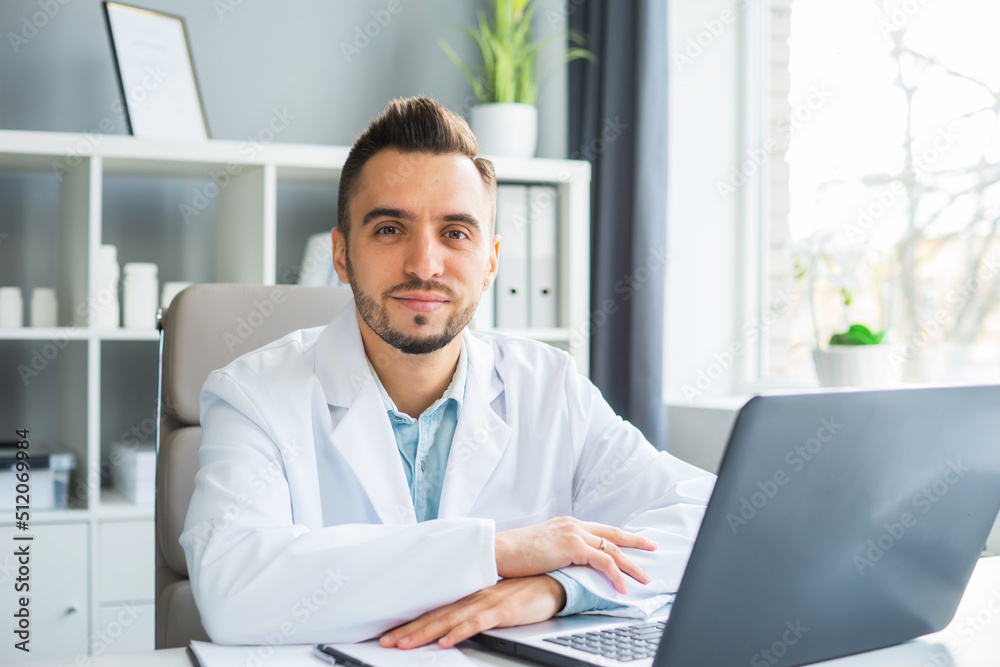 Doctor Works in the Medical Office. Workplace of a Professional Therapist in a Hospital or Clinic. The Concept of Healthcare and Medicine. Doctor Works in the Medical Office. Workplace of a Professional Therapist in a Hospital or Clinic. The Concept of Healthcare and Medicine.