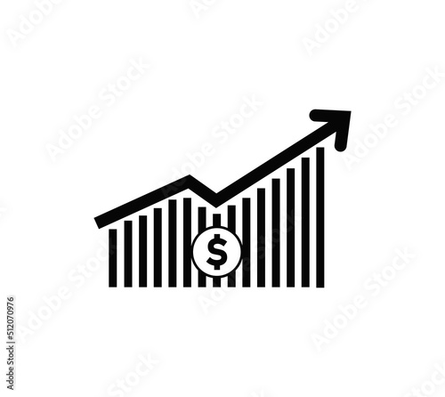 dollar rate increase icon. Money symbol with stretching arrow up. rising prices. Business cost sale icon. cash salary increase. investment growth. vector illustration
