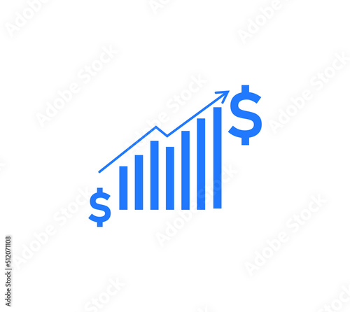 dollar rate increase icon. Money symbol with stretching arrow up. rising prices. Business cost sale icon. cash salary increase. investment growth. vector illustration

