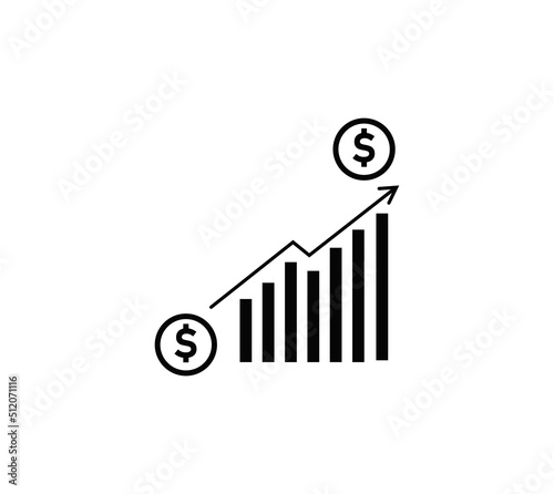 dollar rate increase icon. Money symbol with stretching arrow up. rising prices. Business cost sale icon. cash salary increase. investment growth. vector illustration
