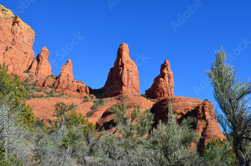 Red Rock Pinnacles Reaching into Blue Skies