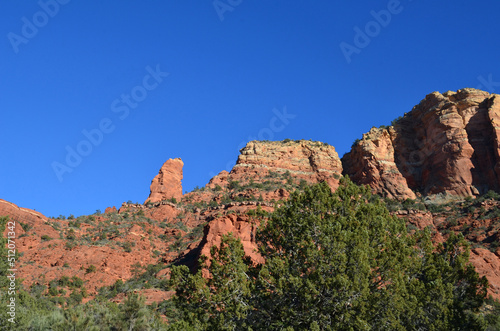 Looking Up from a Deep Red Rock Canyon