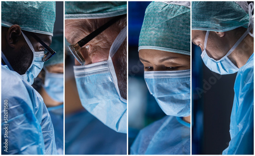 Foto Multiracial team of professional medical surgeons performs the surgical operation in hospital