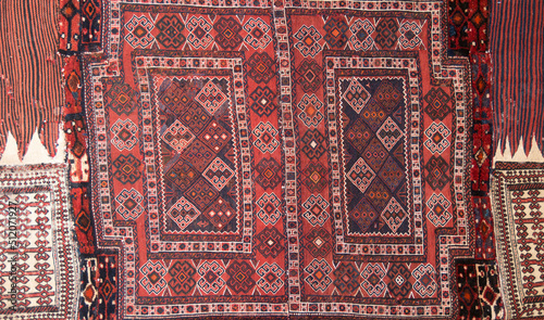 Patchwork from persian carpets in market in Turkey