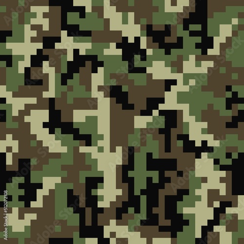 Vector pixel camo seamless green military pattern for textile. disguise.