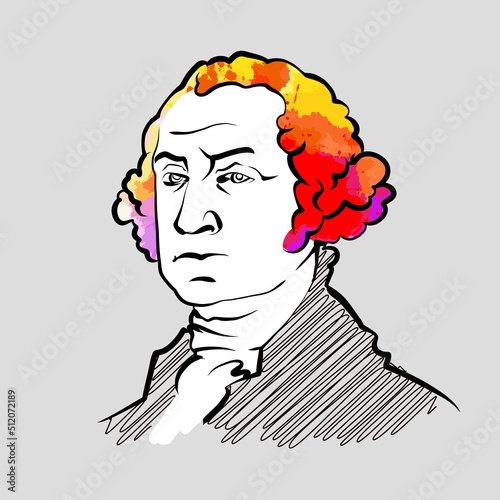 George Washington colorful hair vector drawing