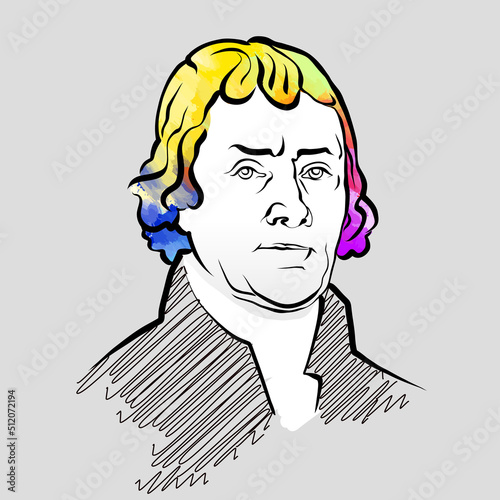 Thomas Jefferson colorful hair vector drawing
